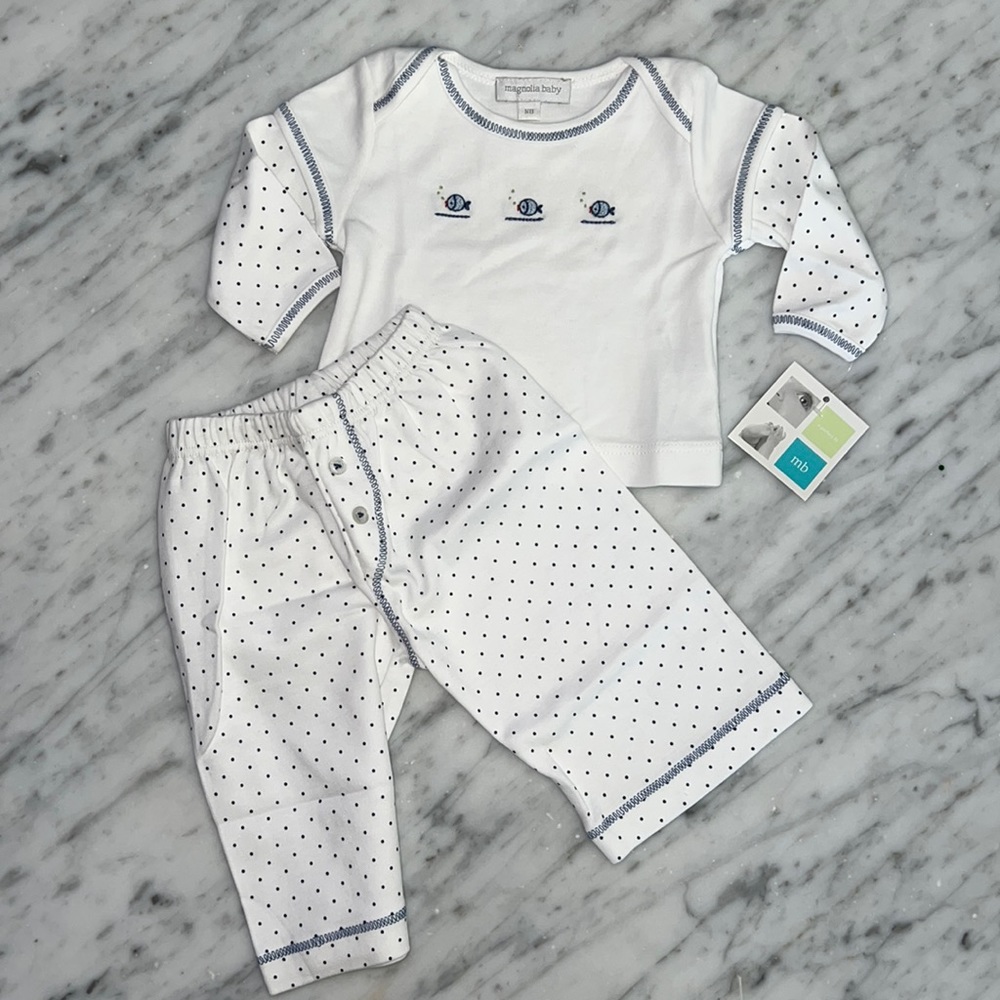 New Magnolia Baby Fish Embroidered Cotton Pant Set